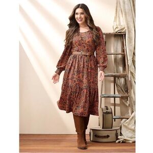 Floral Boho western Long Sleeve layered tapestry midi